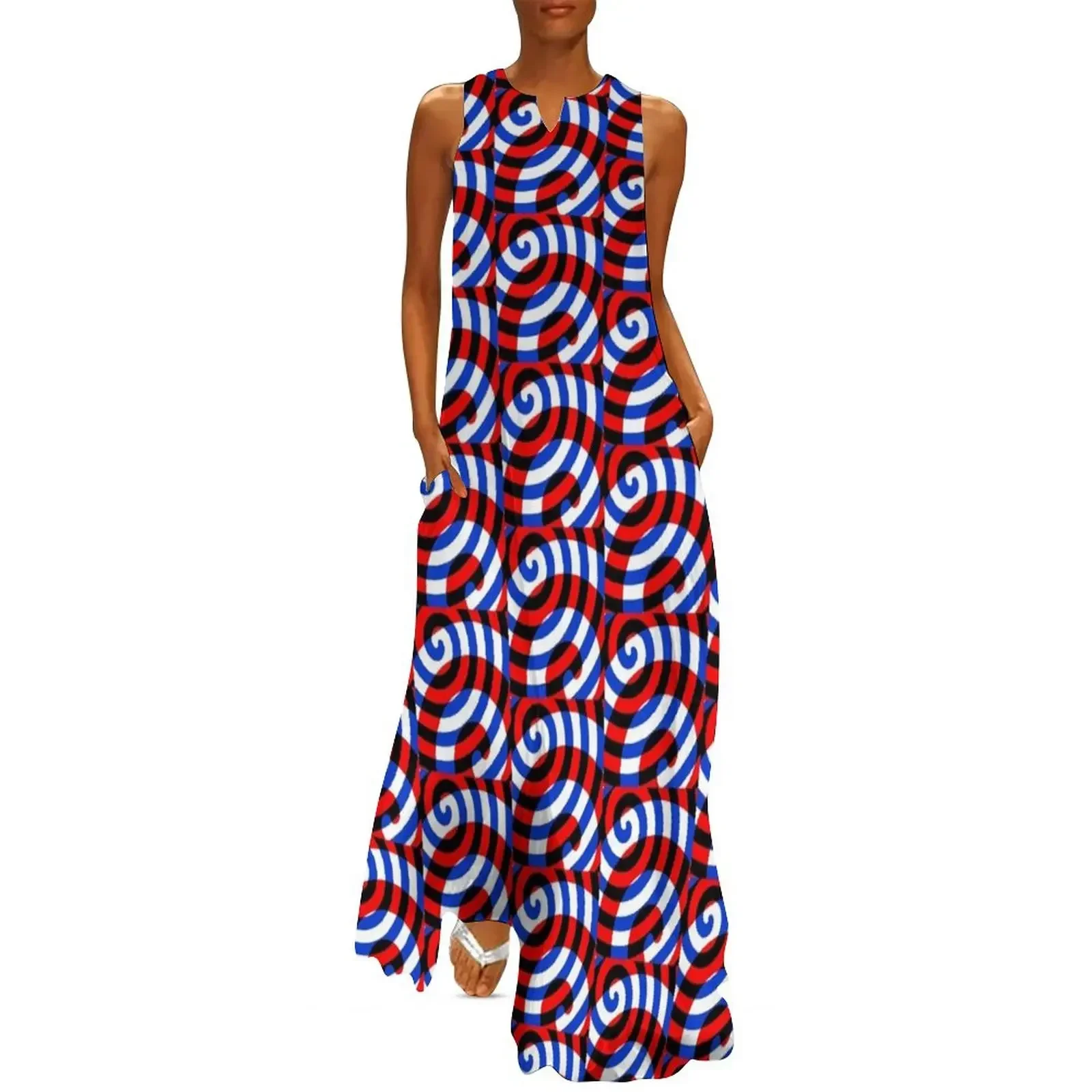 

Red and blue spirals on white Long Dress summer clothes for women Women's long dress women's summer clothing 2025 Dress
