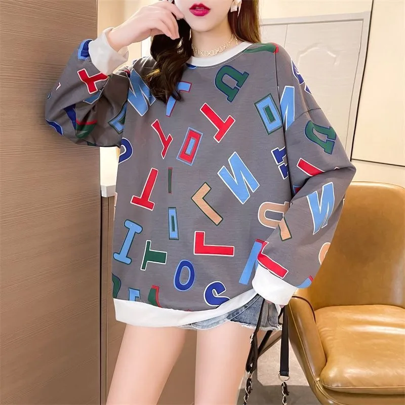 Début de l'automne nouvelle Collection à manches longues col rond lettre de dessin animé imprimé polyvalent, simple et confortable, haut de niche