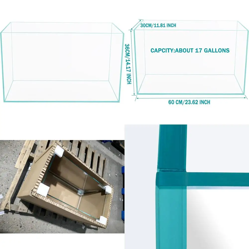 

Ultra Clear Edgeless Low Iron Glass Aquarium with Black Leveling Mat, 6mm Thick, 23.62x11.81x14.17 inches (60x30x36 cm)