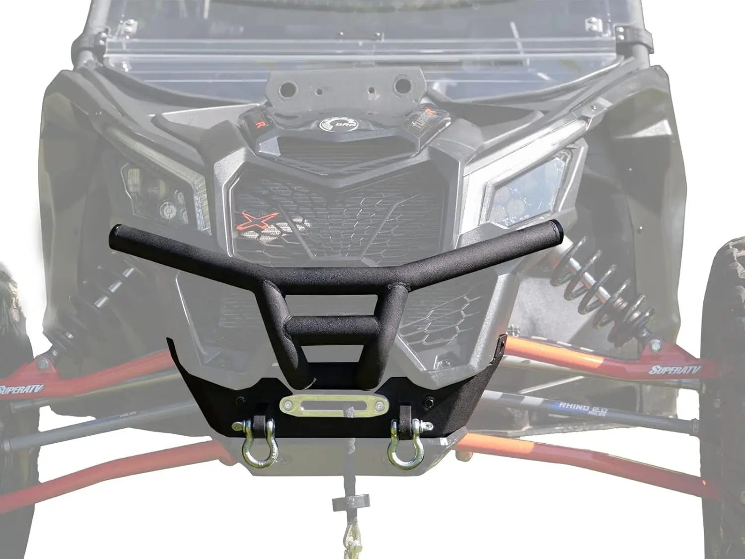 Winch Ready Front Bumper For Can-Am Maverick X3, Mount Any SuperATV Black Ops Winches, Includes 2 Tow Clevises And ARMW Armor For Protection, Full Front End Protection