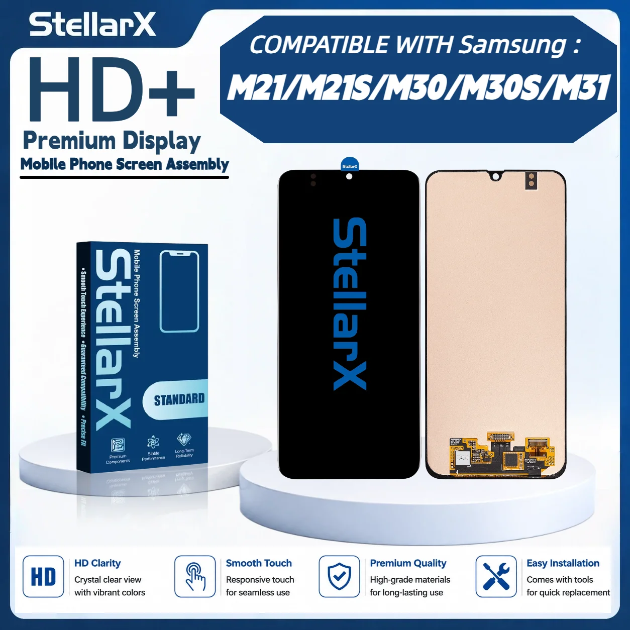 StellarX HD+ High Resolution Display Screen Replacement for Samsung M30 M30S M31 M21 M21S LCD Assembly Without Frame free tools