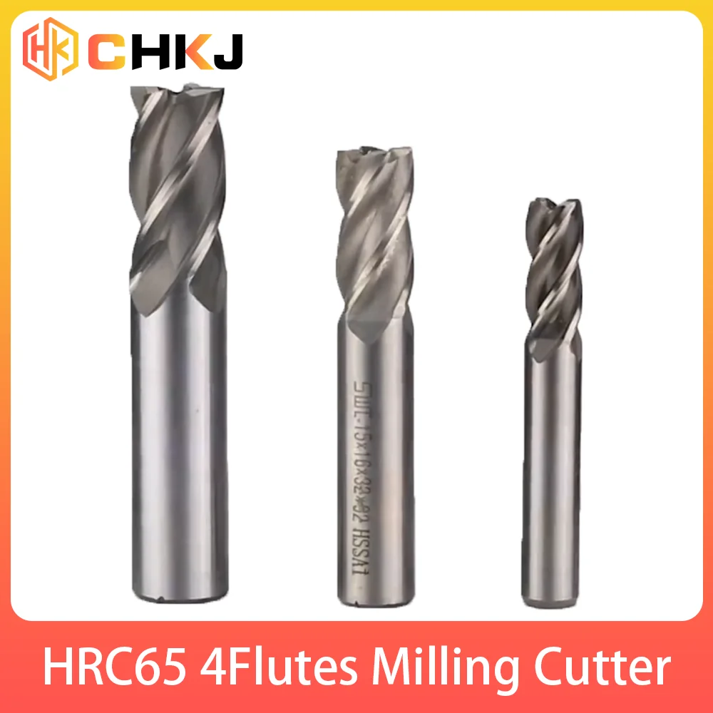 

CHKJ HRC65 HSS End Mill 1.5/2/2.5/3/3.5/4/5/6/7/8/9/10mm 4Flutes Milling Cutter Straight Shank CNC Vertical Maching Endmills