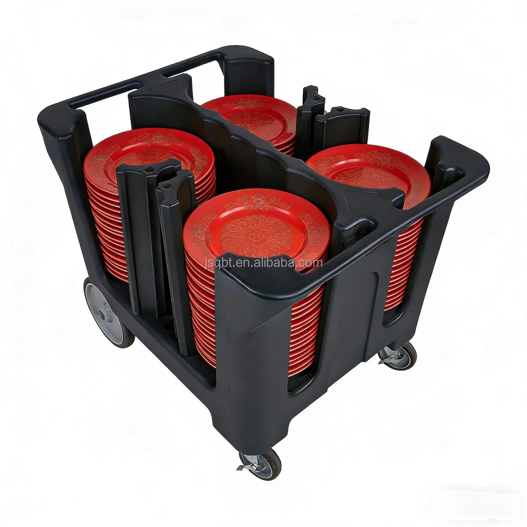 Plastic Manual Dishwasher Loader Cart Pegasus Plate Transport Cart Multi-Tier Serving Dish Trolley Stack & Roll Dish Cart
