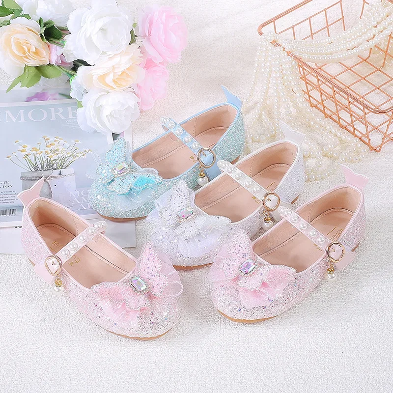 

Girls Princess Leather Shoes Sequins Sweet Children's Flats Fashion Party Wedding Versatile Kids Causal Dresses Shoes Hook Loop