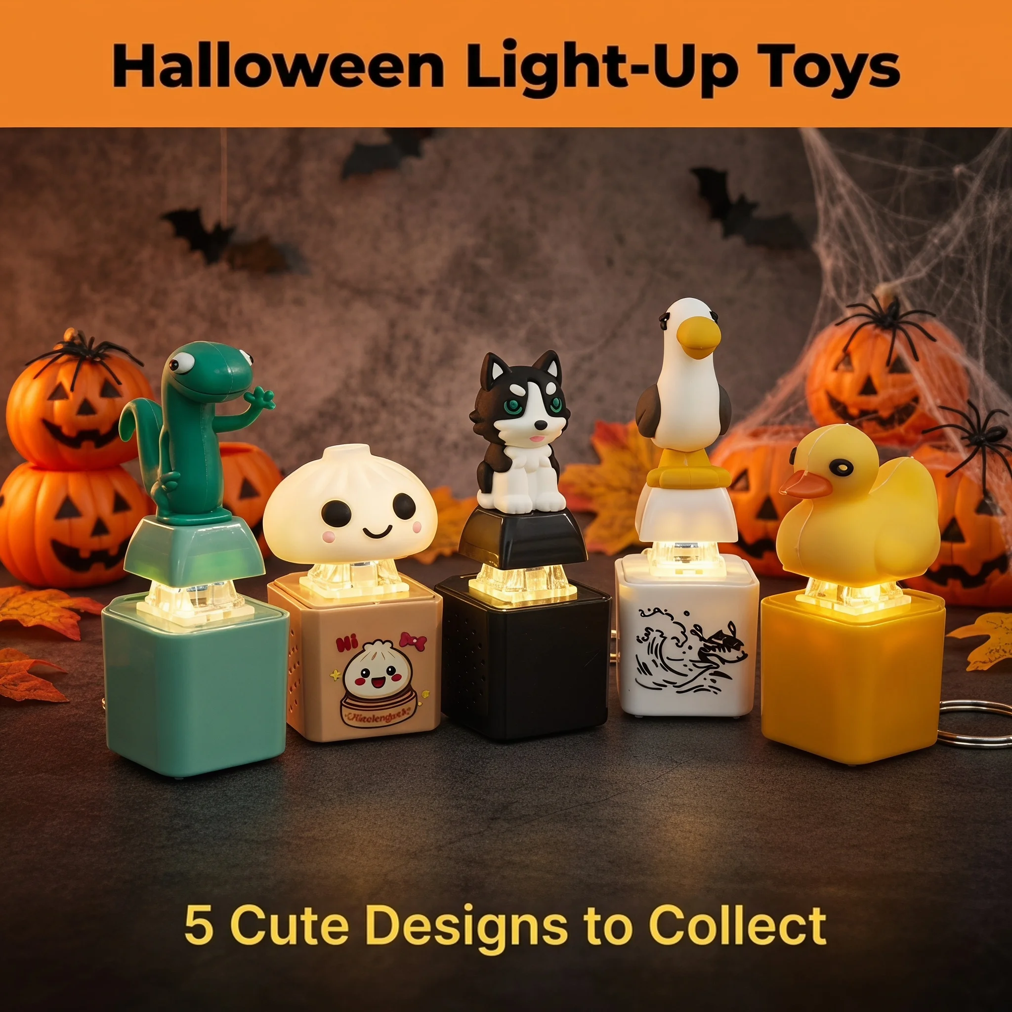 Party Supplies/Noisemakers.Halloween Cute Cartoon Pet Press-to-Light Toys: 5 Collectible Fingertip Desktop Keychain Decorations