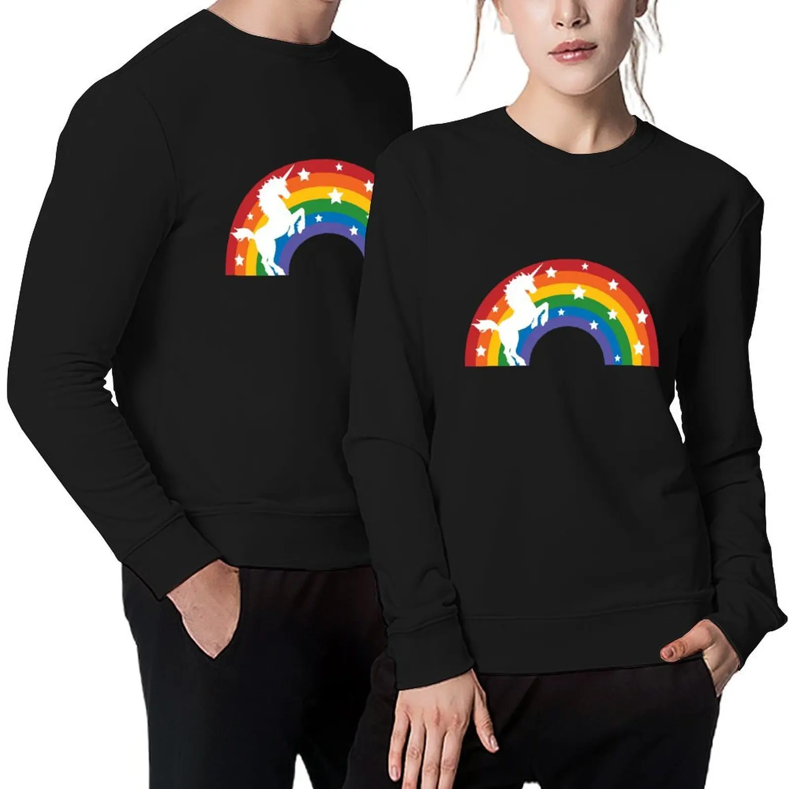 

Retro Unicorn and Rainbow Pullover japanese style men wear clothes for men blouse sweatshirts for men