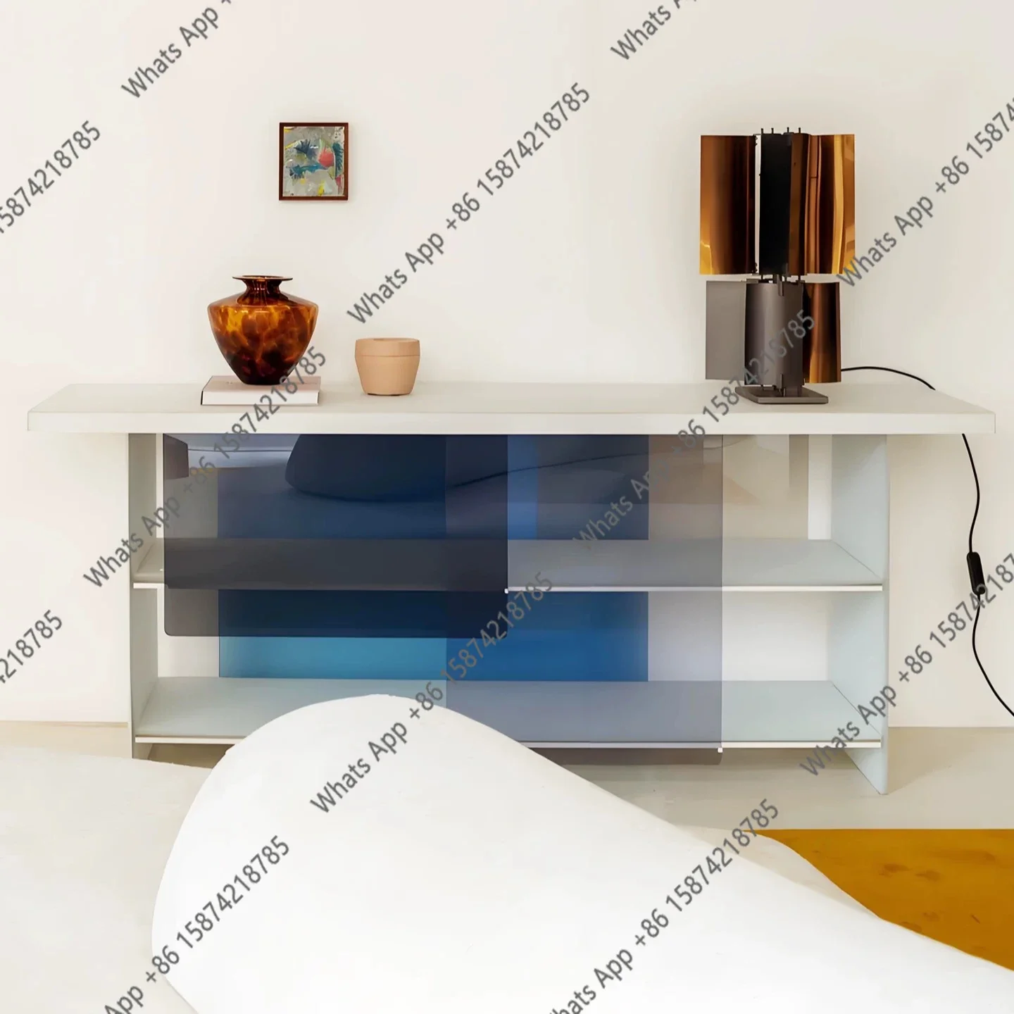 X69 Italian Stained Glass Display Living Room Partition Wall Locker Modern Simple Side Cabinet Storage