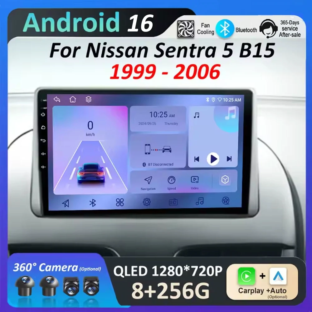 for Nissan Sentra 5 B15 1999 2000 2001 2002 2003 - 2006 GPS Navigation Wireless Carplay DSP Stereo Touch Screen WIFI Accessories