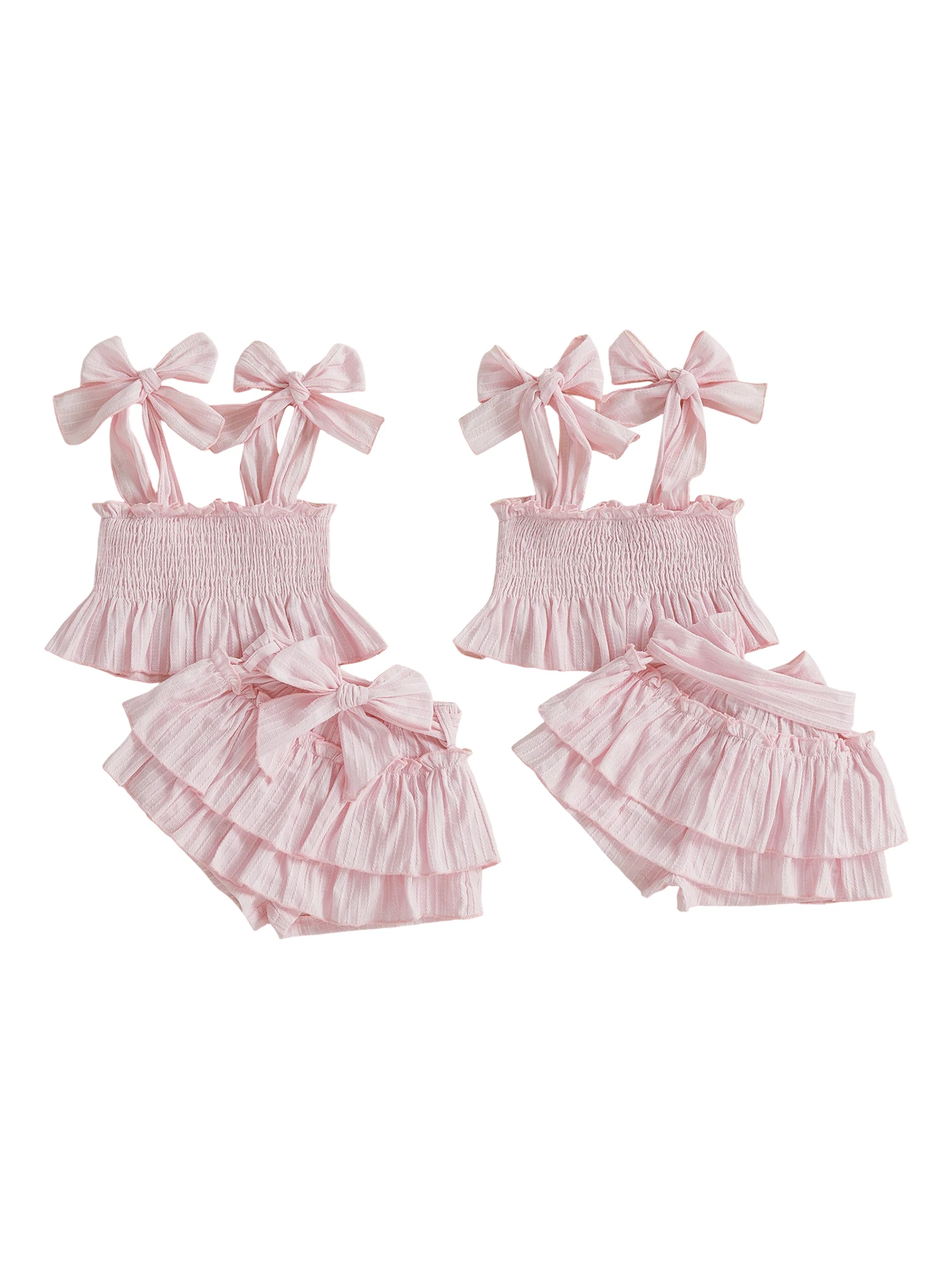 

Летний комплект из 2 предметов для маленьких девочек, однотонный жилет без рукавов с галстуком-бабочкой на бретельках, топы и шорты с рюшами, наряд