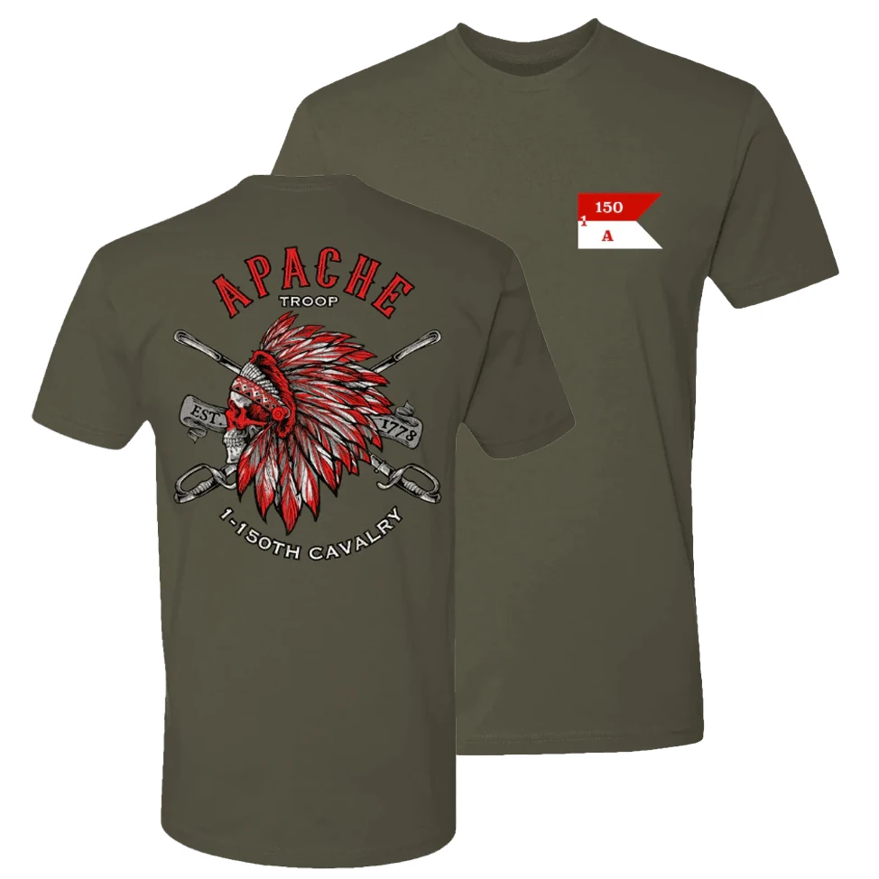 1-150TH Cavalry Apache Troop T-Shirt 100% Cotton O-Neck Short Sleeve Summer Casual Mens T-shirt Streetwear