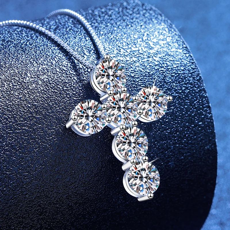 

4.8 Carat Moissanite Cross Necklace PT950 Platinum - Precisely cut moissanite sparkles, solemn cross design,ideal for faith