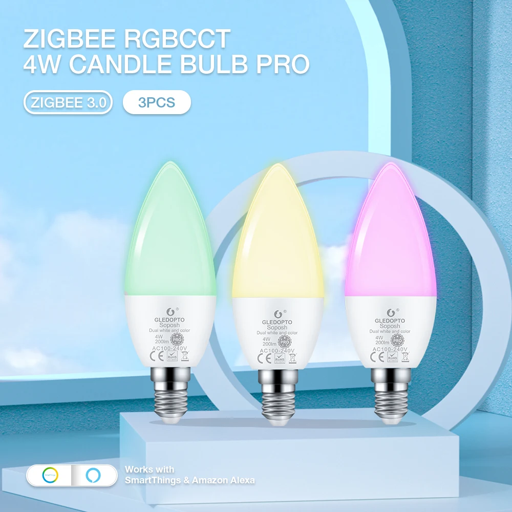 

Светодиодная лампа Zigbee Gledopto 3,0 для умного дома, 3 шт., меняющая цвет, 4 Вт, E12/E14 Pro, для светильник щения, спальни, гостиной, кухни