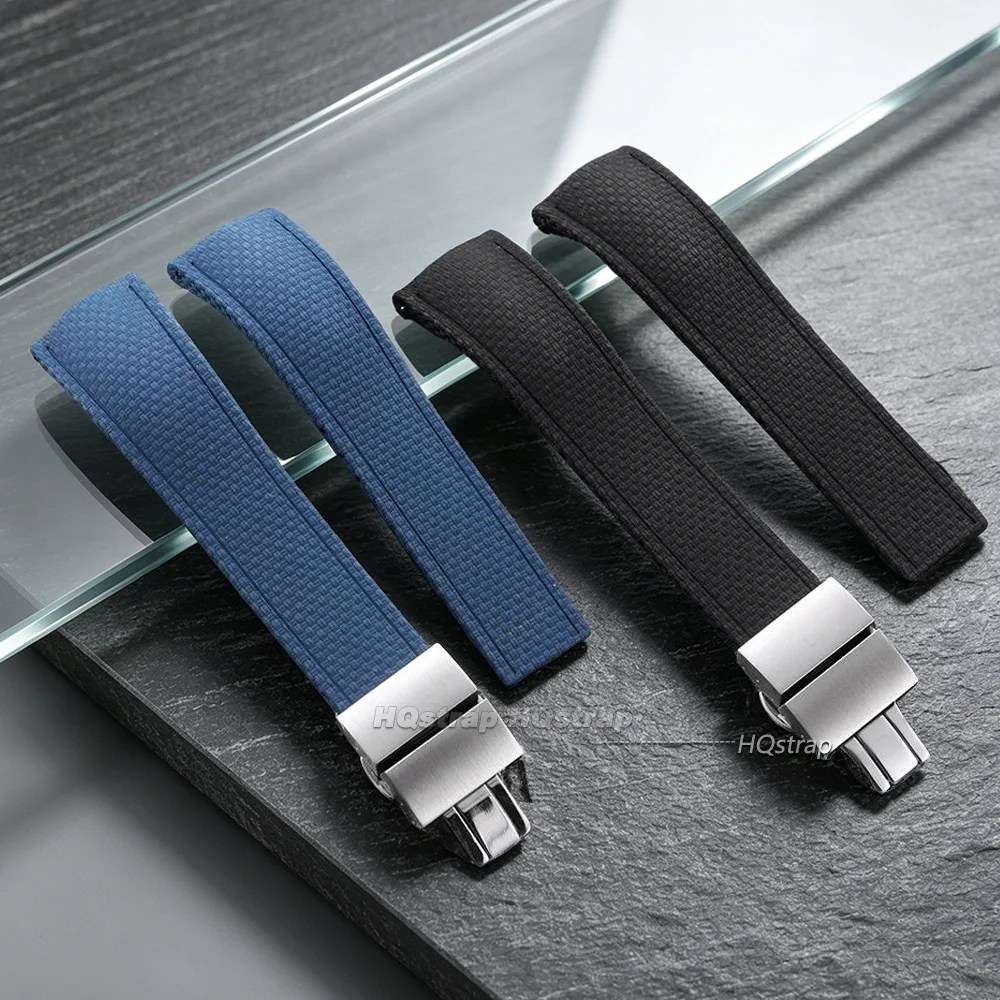 Curved End Fluoro Rubber Watch Strap 20mm 21mm 22mm Bracelet for Seiko for Omega Band Waterproof Sport FKM Wristband Accessories