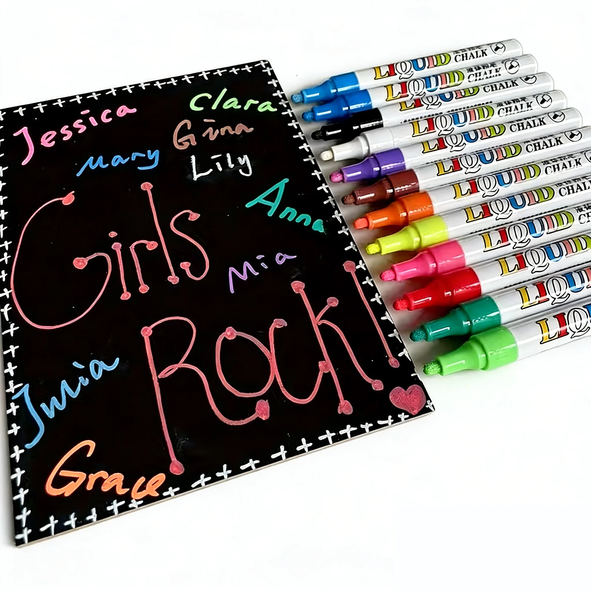 12pcs Neon Color Liquid Chalk Makers For Blackboard, Chalkboard Signs, Glass Window, Erasable Window Markers For Cars