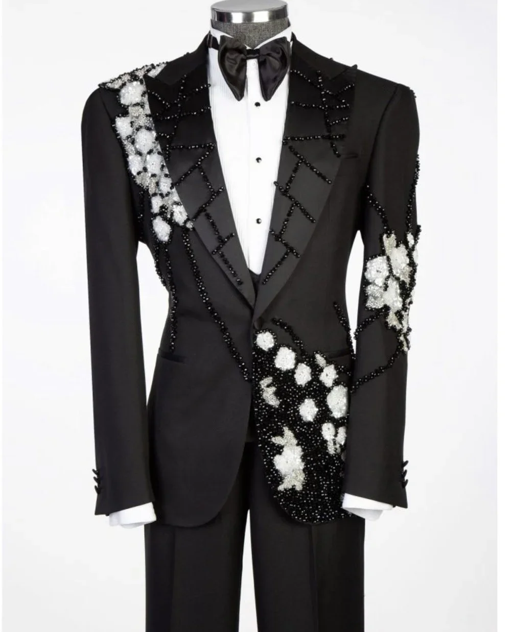 2 Piece Mens Jewelry Ornament Special Event Tuxedo Exclusive Black Wedding Groom Suit, Prom Men's Suit