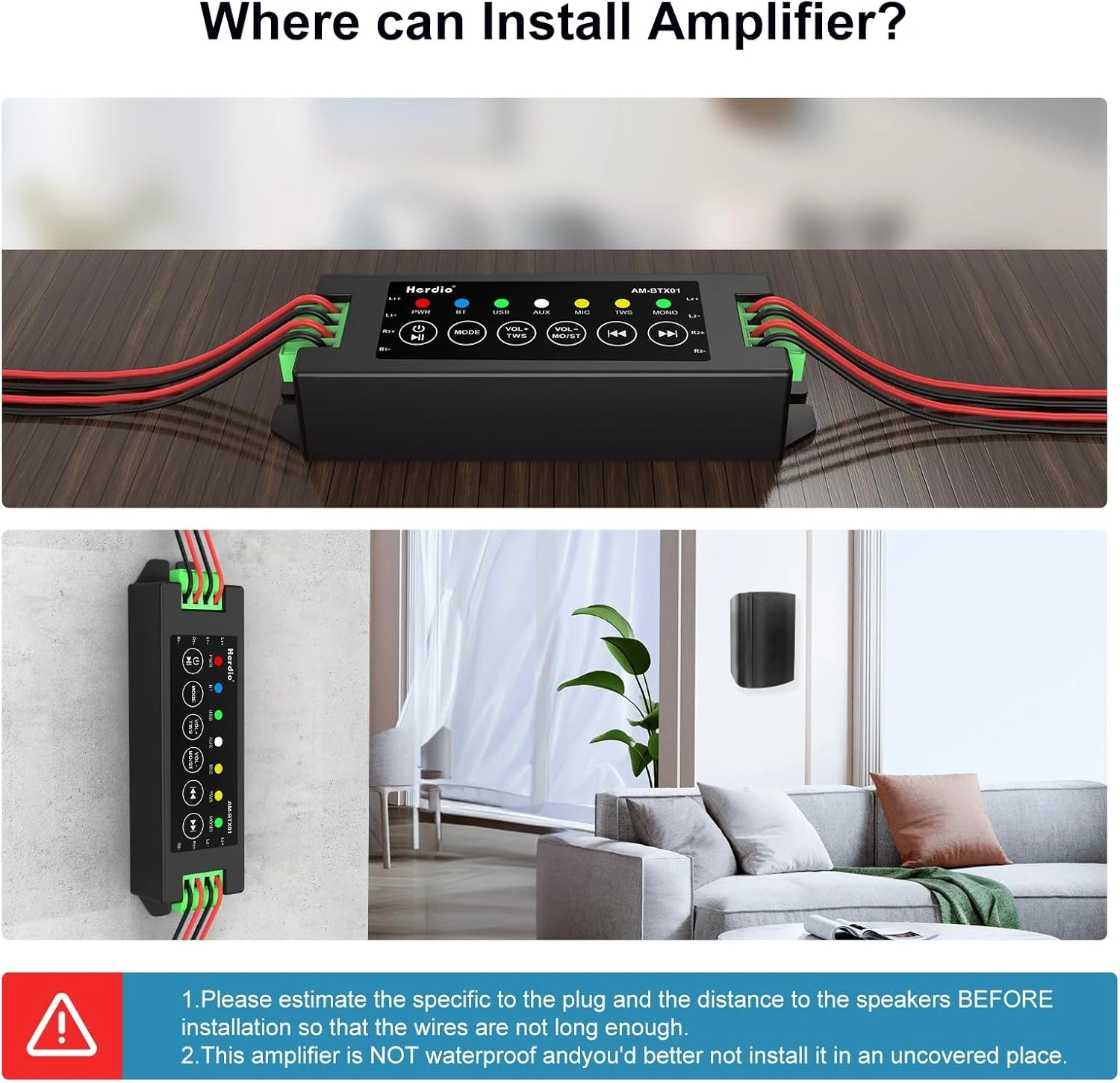 Herdio 24V3A محول الطاقة 4-قناة بلوتوث صغير مكبر للصوت لمكبرات الصوت السلبية مع TWS AUX MIC USB لمكبر صوت السقف الجدار