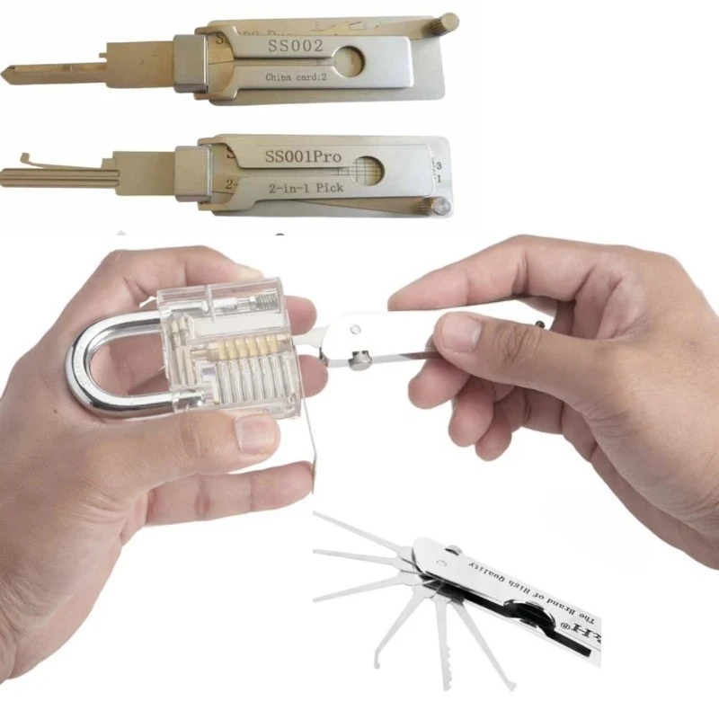 

H&H Folding Lock Pick Set Multi-Tool Pocket Locksmith Lishi Lock Picking SS001 SS002 2 in1 Locksmith Tools Hooks Tool for Locks