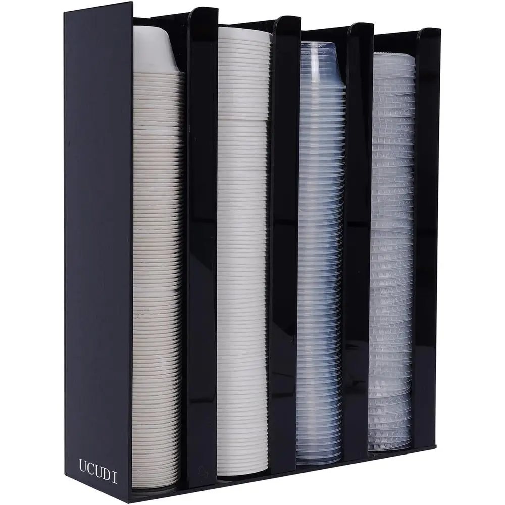 

Ресторанный пластиковый подстаканник для соуса с 4 отделениями, подходит для чашек емкостью 2–5,5 унции, настенное/ликовое крепление, черный