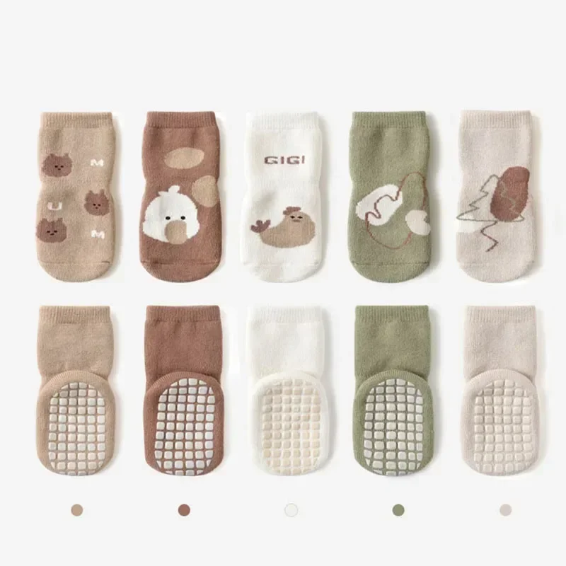 New Baby Toddler Anti-SlipThermal Socks Mid Calf Indoor Cartoon Grip Silicone Soles Non Skid First Walker