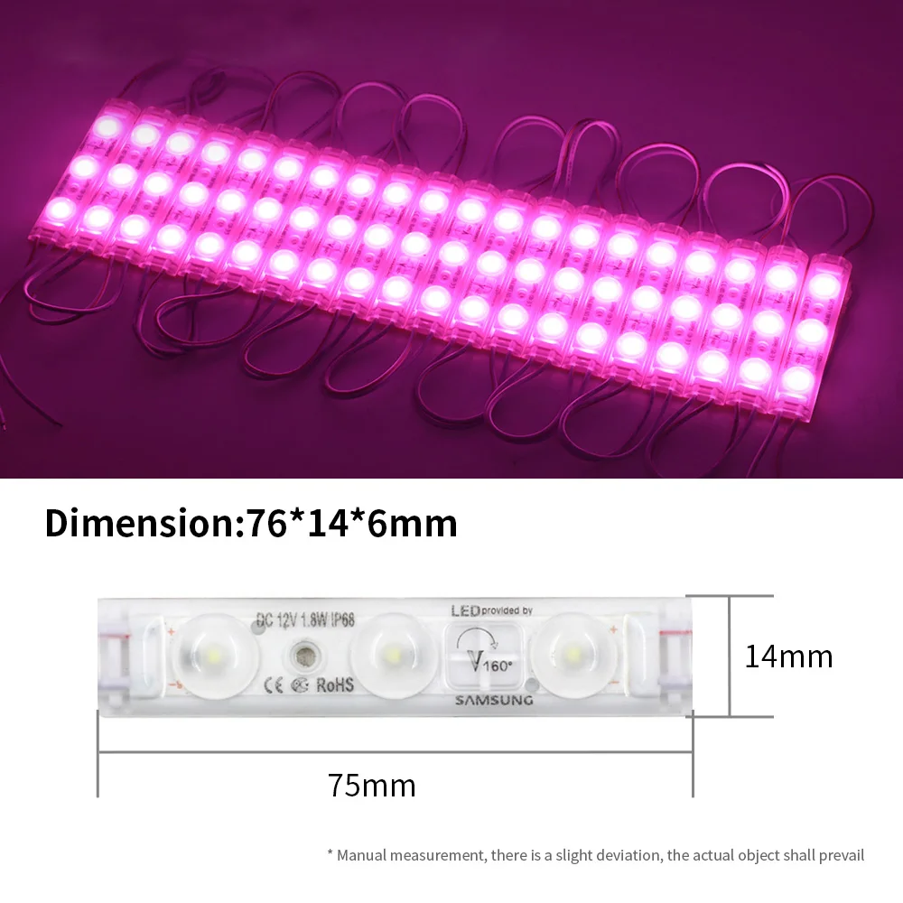 IP67 Waterproof LED Module Light 6 Colors 20pcs*3LEDs 2835 Modules DC 12V with Transparent Lens 76x14x6mm Advertising Decoration