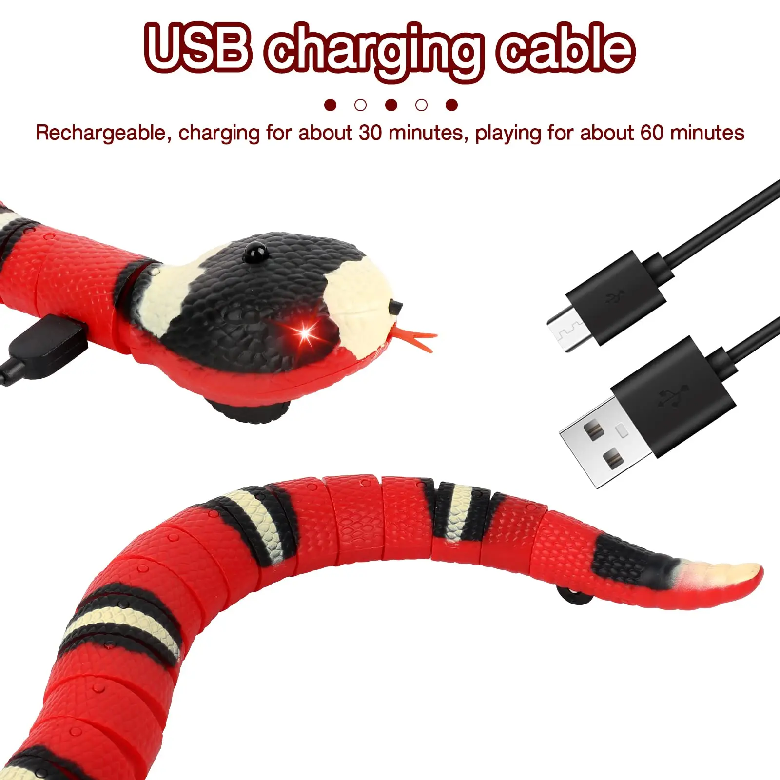 Electric Snake Toy, Smart Sensing Snake Toy, Intelligent Snake Toy, USB Charging for Prank, Children, Pets Interactive Toy