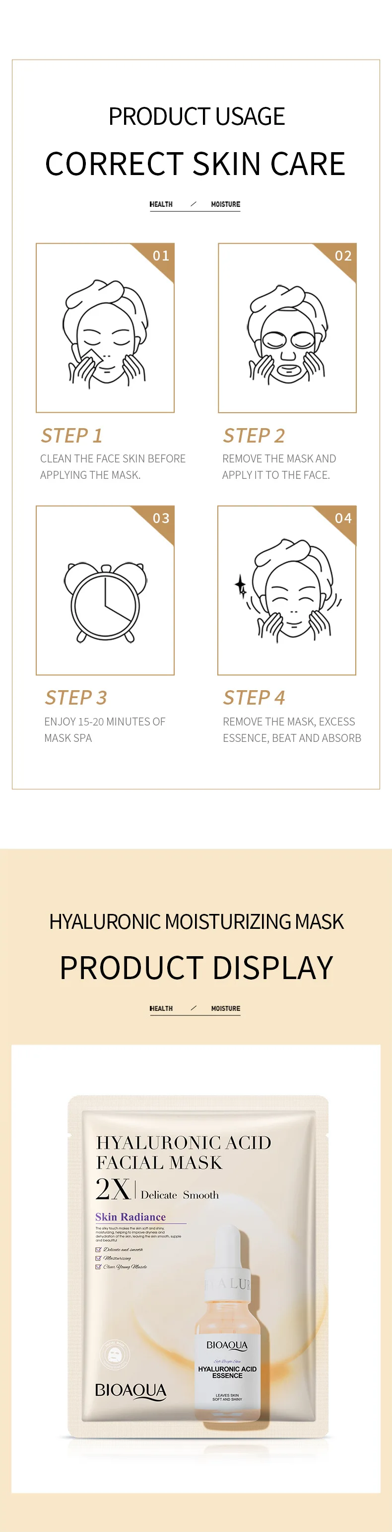 20 Stück BIOAOUA Centella Kollagen Gesichtsmaske Feuchtigkeitsspendende Erfrischende Tuchmasken Hyaluronsäure Gesichtsmaske Hautpflegeprodukte – Detail 10
