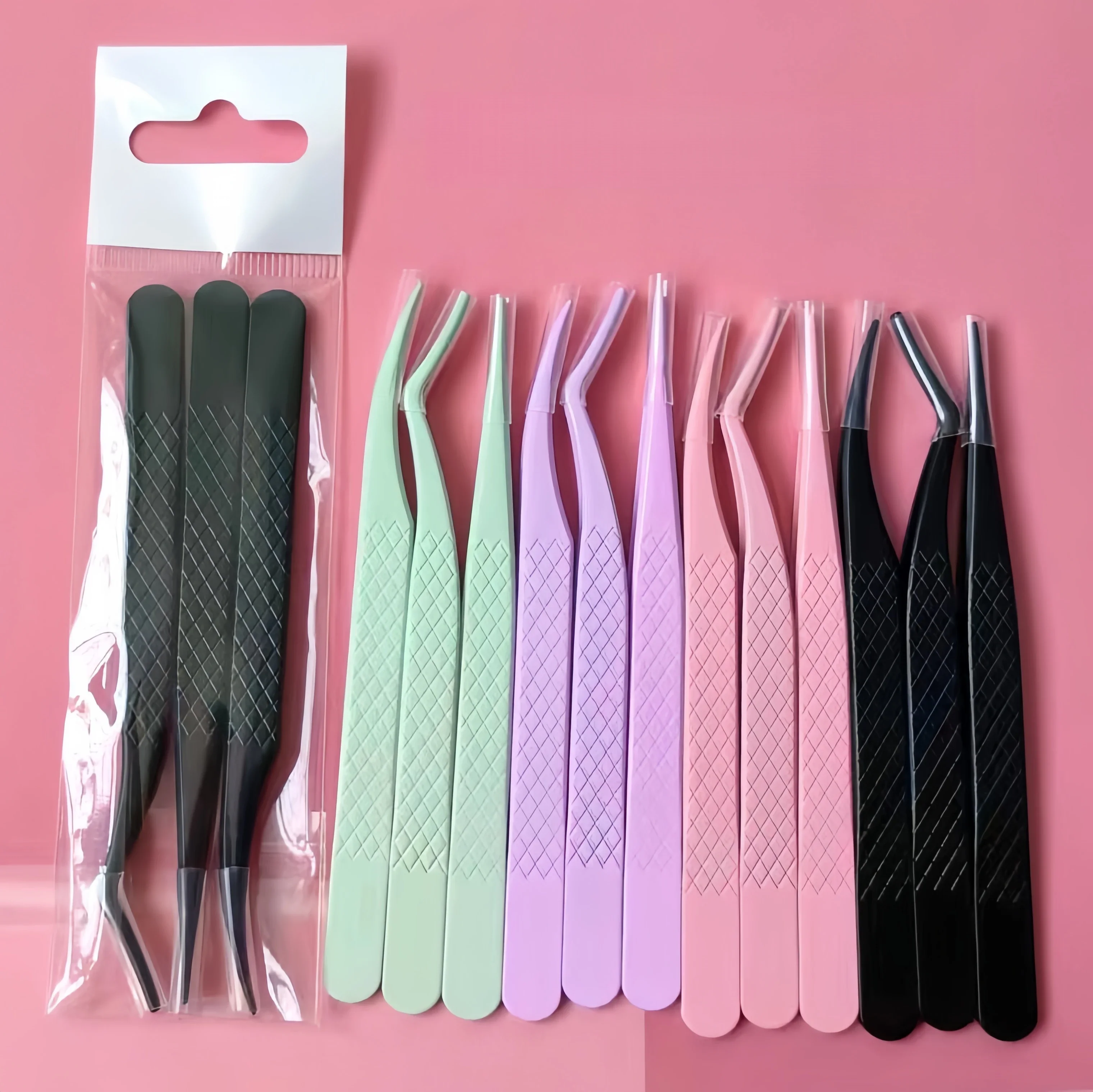3 pçs conjunto profissional pinças de cílios titânio cabeça curvada ferramenta braçadeira de cílios postiços para beleza saúde ponta de fibra modelador de cílios