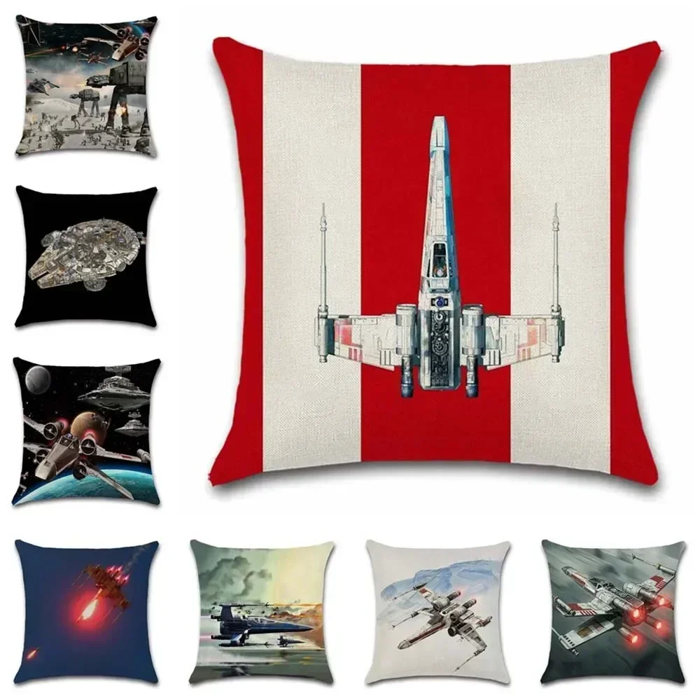 Star Plane Fighter Beige Linen Cushion Cover decorative Home Sofa Car Chair Seat Friend room office Kids gift pillowcase 40x40cm