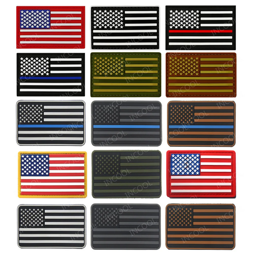 US USA Flag PVC Rubber Patch United States of America Thin Blue Red Line Fastener Appliqued Flags Patch For Clothing Cap