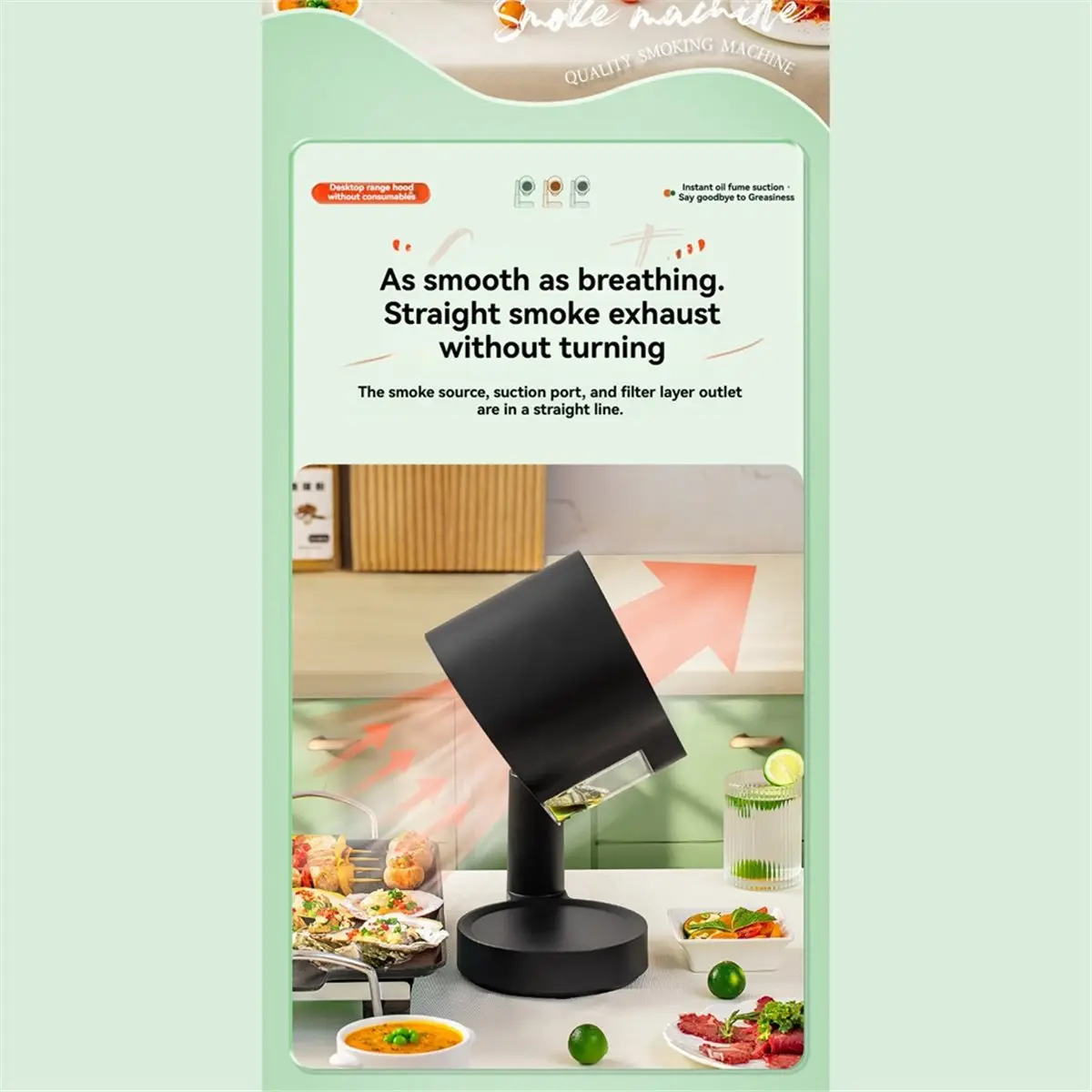wilwill Desktop Range Hood for SmokingIndoors Portable Exhaust Fan Removable Range Hood Cooking Fume Purifier US Plug