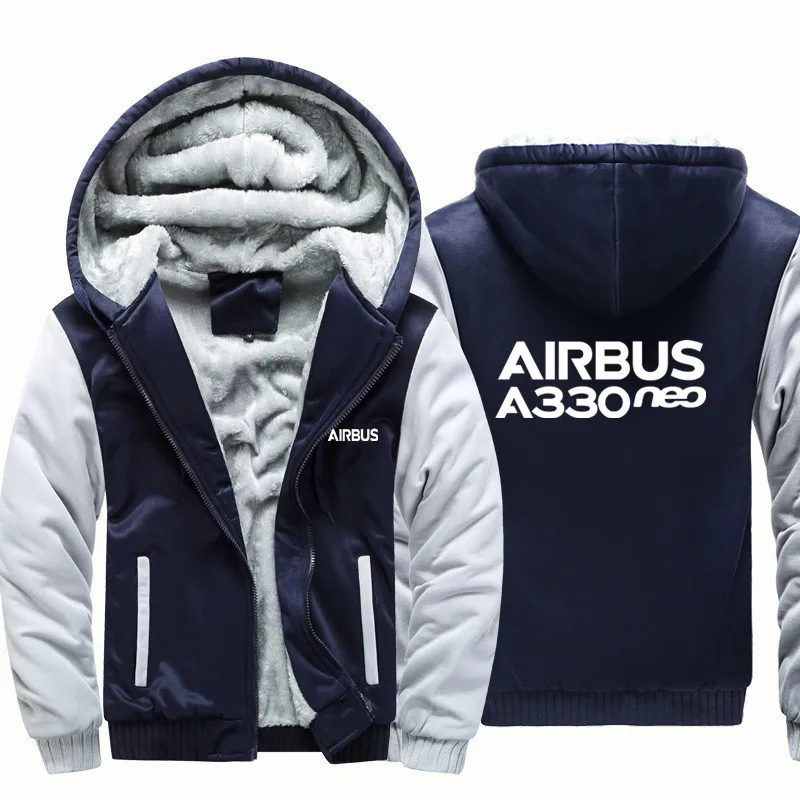 Airbus A330neo Fleece Warm Wool Aviation Pilots Flight Men Coat Jackets Autumn Winter Zipper Hooded Thick Hoodies Sweatshirts