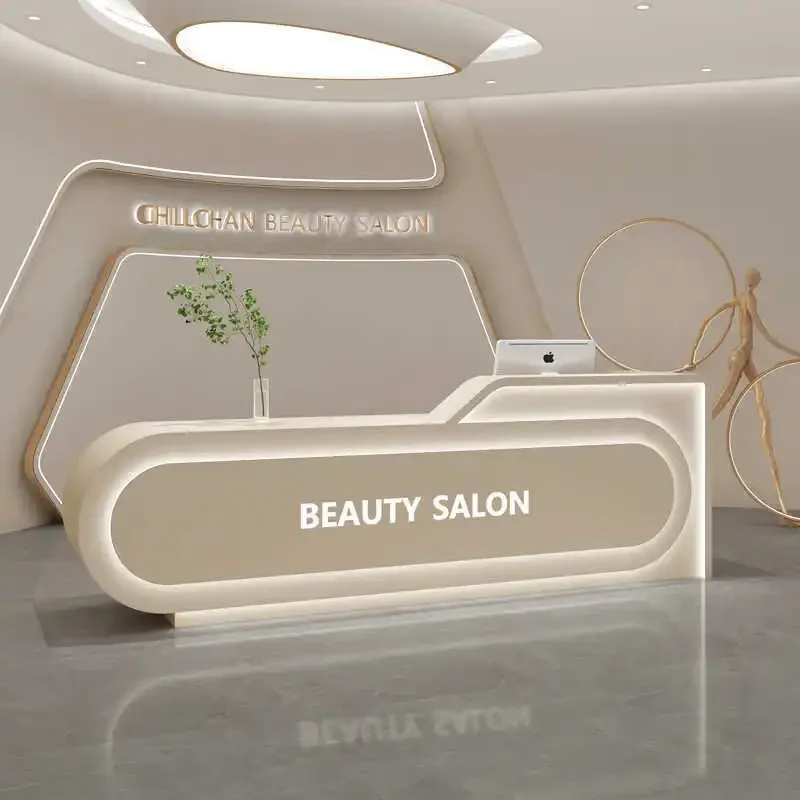 # Hot For Modern Cream Reception Desk For Beauty Salon Bar Clothing Store Cashier Dance Class Yoga Studio Company Front Desk Pai