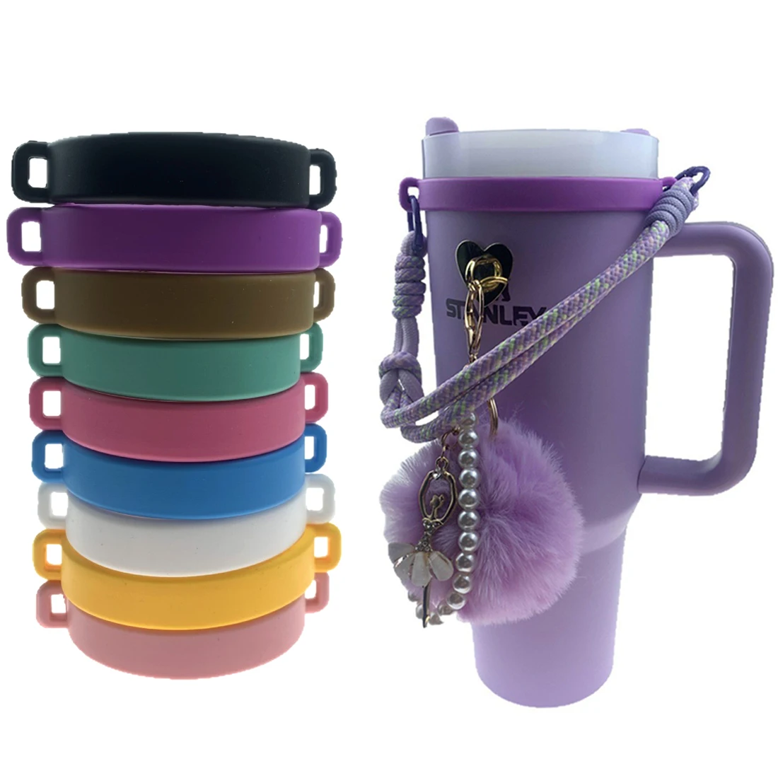 Portable Bottle Handle Sleeve Silicone Drawstring Ring Water Cup Strap Sling Rope Sleeve DIY Cup Tumbler Accessories