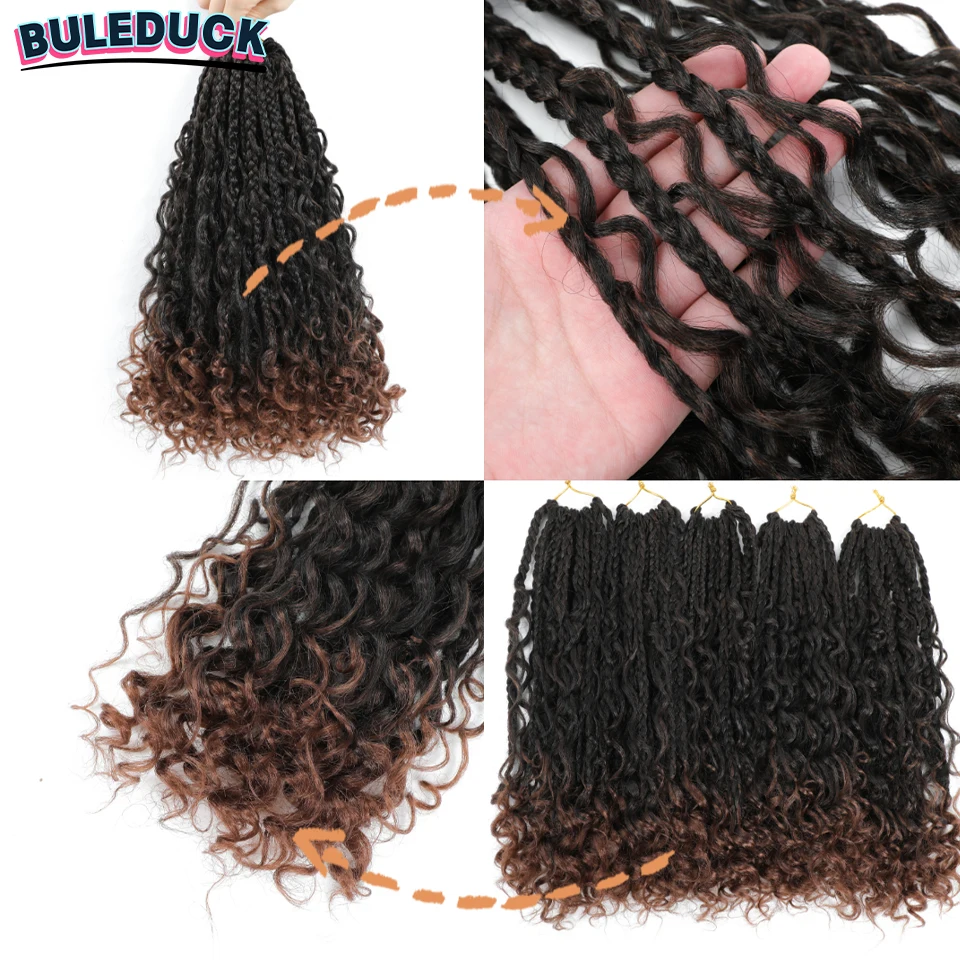 Tranças Bohemian Boho Box para Mulheres, Cabelo de Crochê, Tranças Box da Deusa, Cabelo Trançado, Sintético, 14 ", 1-8 Pacotes