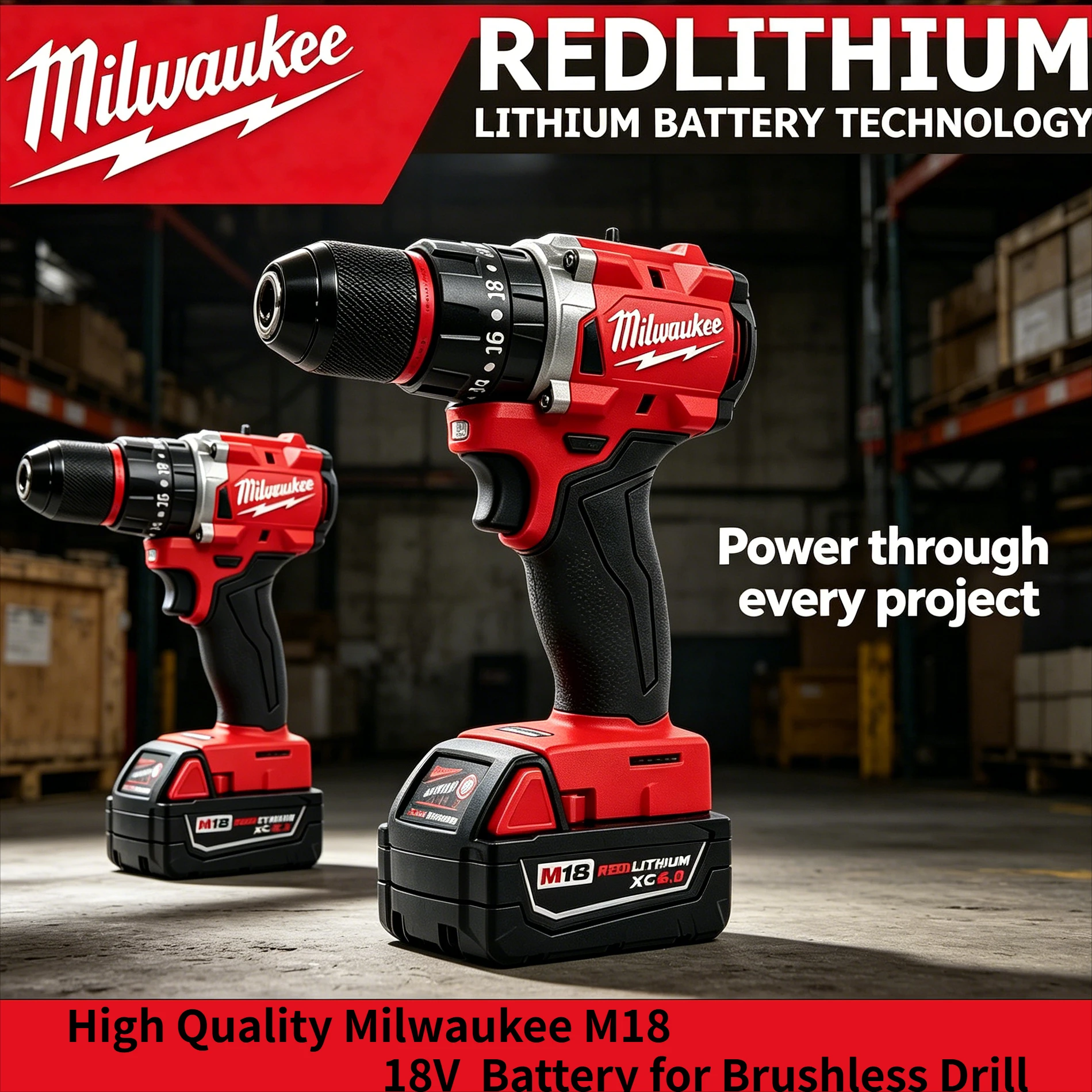 

High Quality New Version Milwaukee M18 18V 6.0Ah/8.0Ah Battery, High Torque Compatible for M18 Brushless Compact Hammer Drill