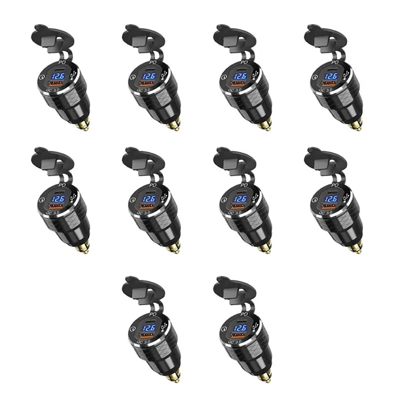10X PD 3.0 Type C USB Fast Din To USB And 18W QC 3.0 Power Outlet With Voltmeter For 12V-24V Ducati BMW