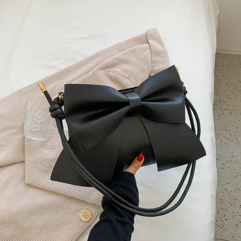 

Luxury Designer Handbags For Women Simple Fashion Cute Bow Flap Ladies Solid Handbag Women's Leather Shoulder Crossbody Bags