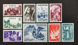 9Pcs/Set New Monaco Post Stamp 1944 The Goddess of St Seagull Castle Engraving Postage Stamps MNH