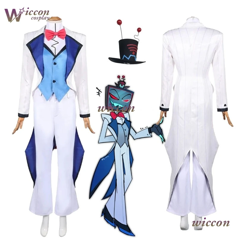 2025 New Anime Hazzbin2 Cosplay Hotel VOX Cosplay Costume White Suit Top Pants Women Men Halloween Roleplay Clothes