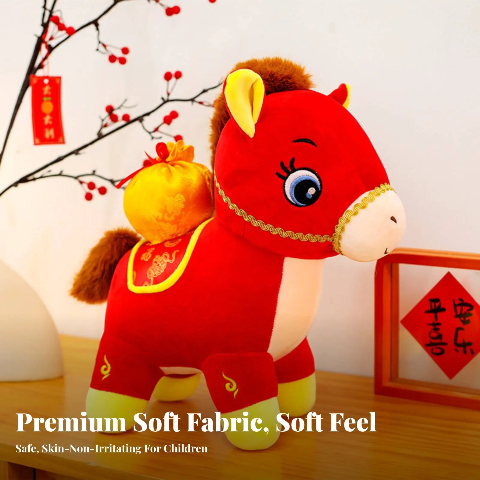 

Chinese Astrological Horse Doll Auspicious Design Chinese New Year Horse Stuffed Season Holiday Stuffed Souvenir Festive