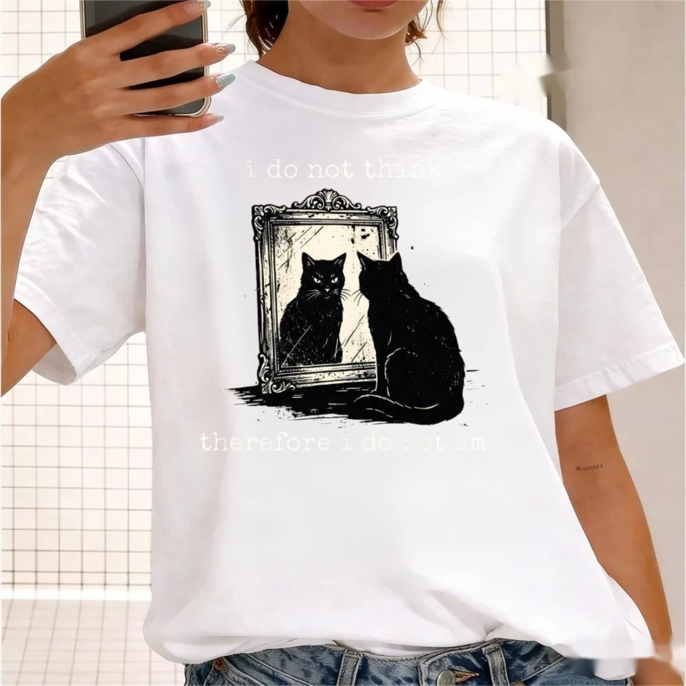 Funny Cat Shirt I Do Not Think Therefore I Do Not Am Vintage 90s Retro Style Tee Grunge Goth Emo Punk Cat Lover Gift Unisex Tops