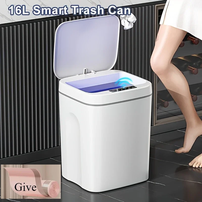 Smart Trash Can-Motion Sensor Battery Sensing Paper Basket, InfraredSensing, Kick Open Lid, Used for Living Room, Kitchen,