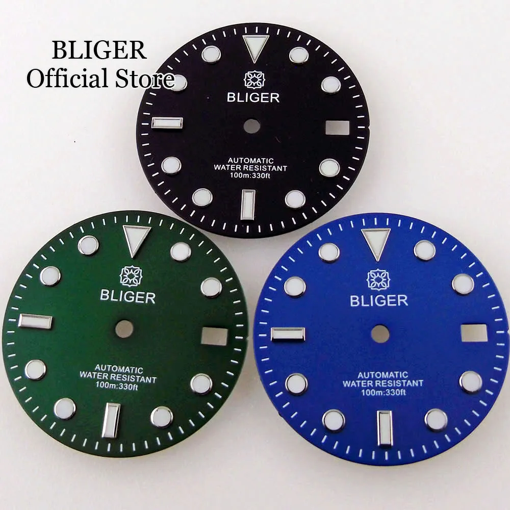 BLIGER 29mm Watch Dial Face fit NH35A NH36A Movement Luminous Blue Green Black Watch Parts Accessories