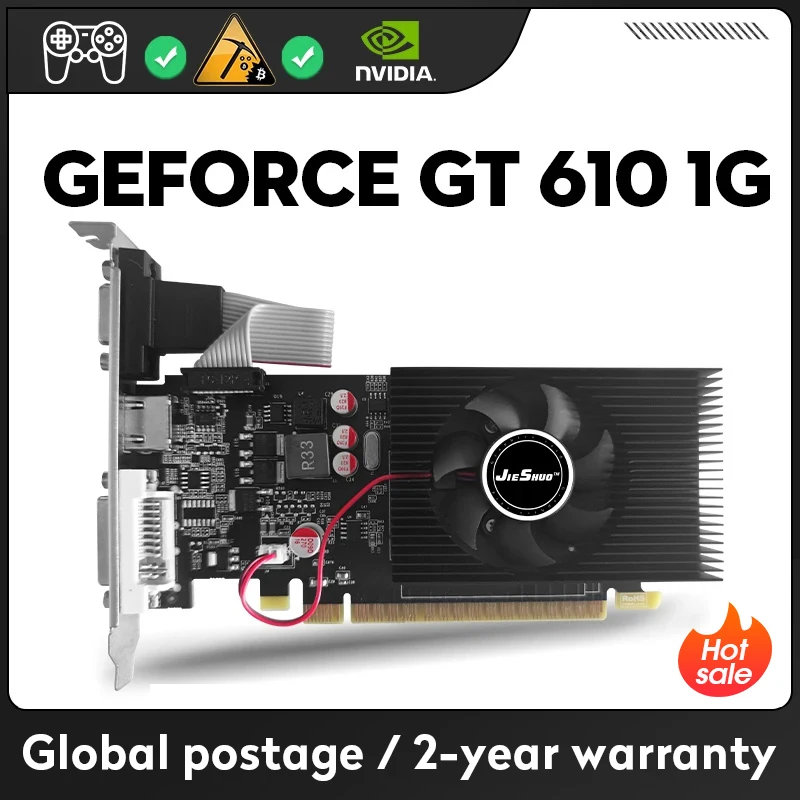 

JIESHUO NVIDIA GT 610 1 ГБ 48SP видеокарта GDDR3 64-бит GPU gt610 1g подходит для настольных игр офисная видеокарта 610 gt