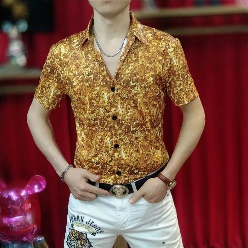 

Мужская модная футболка из ледяного шелка с принтом, повседневная, с круглым вырезом, приталенная, новинка 2025 года, летняя одежда, подходит для путешествий