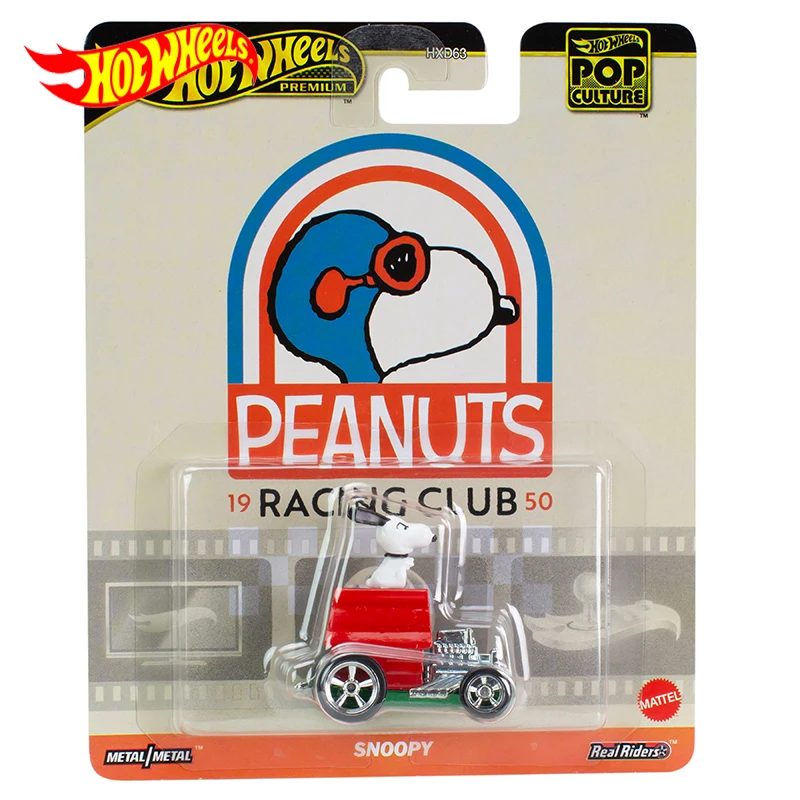 Оригинальный автомобиль Hot Wheels Премиум автомобиль Snoopy Pop Culture 1/64 литые игрушки для мальчика арахис модель автомобиля из сплава подарок