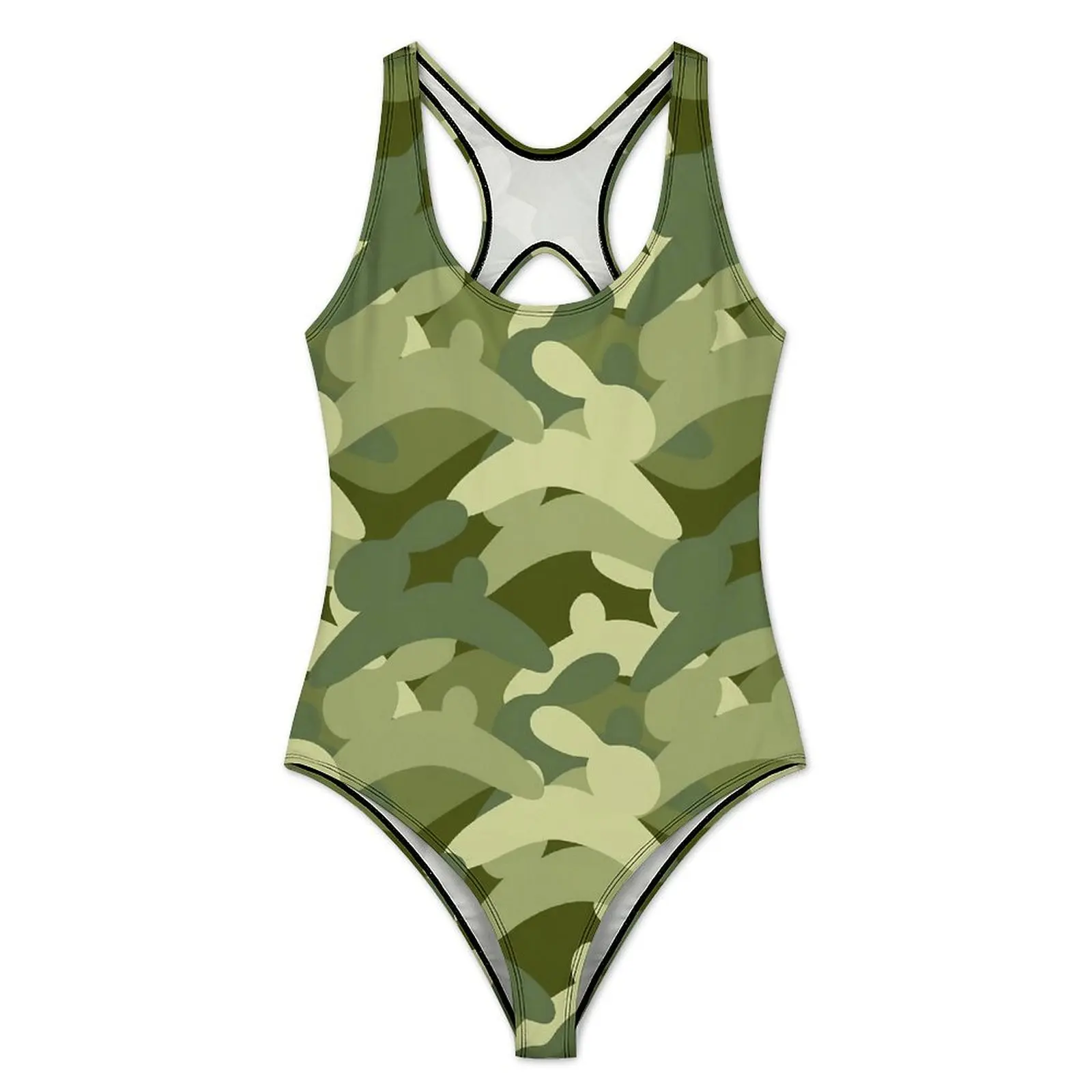 Abstract Rabbit Swimsuit Bunny Camo One Piece Swimwear Push Up Trend Bathing Suits Sexy Sport Printed Swimsuits