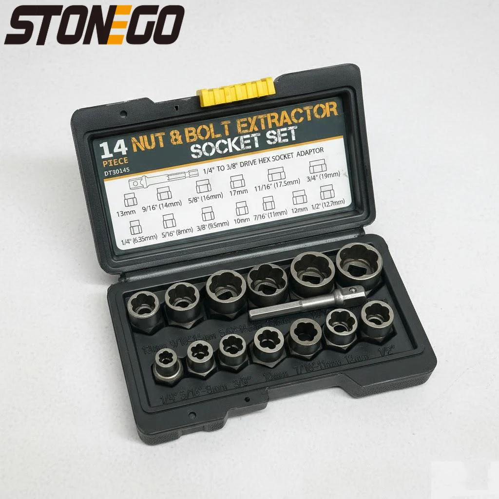 

Набор для снятия поврежденных болтов и гаек, 14 предметов, стальные экстракторы, кейс для хранения, 13 экстракторов для болтов, адаптер 3/8 дюйма