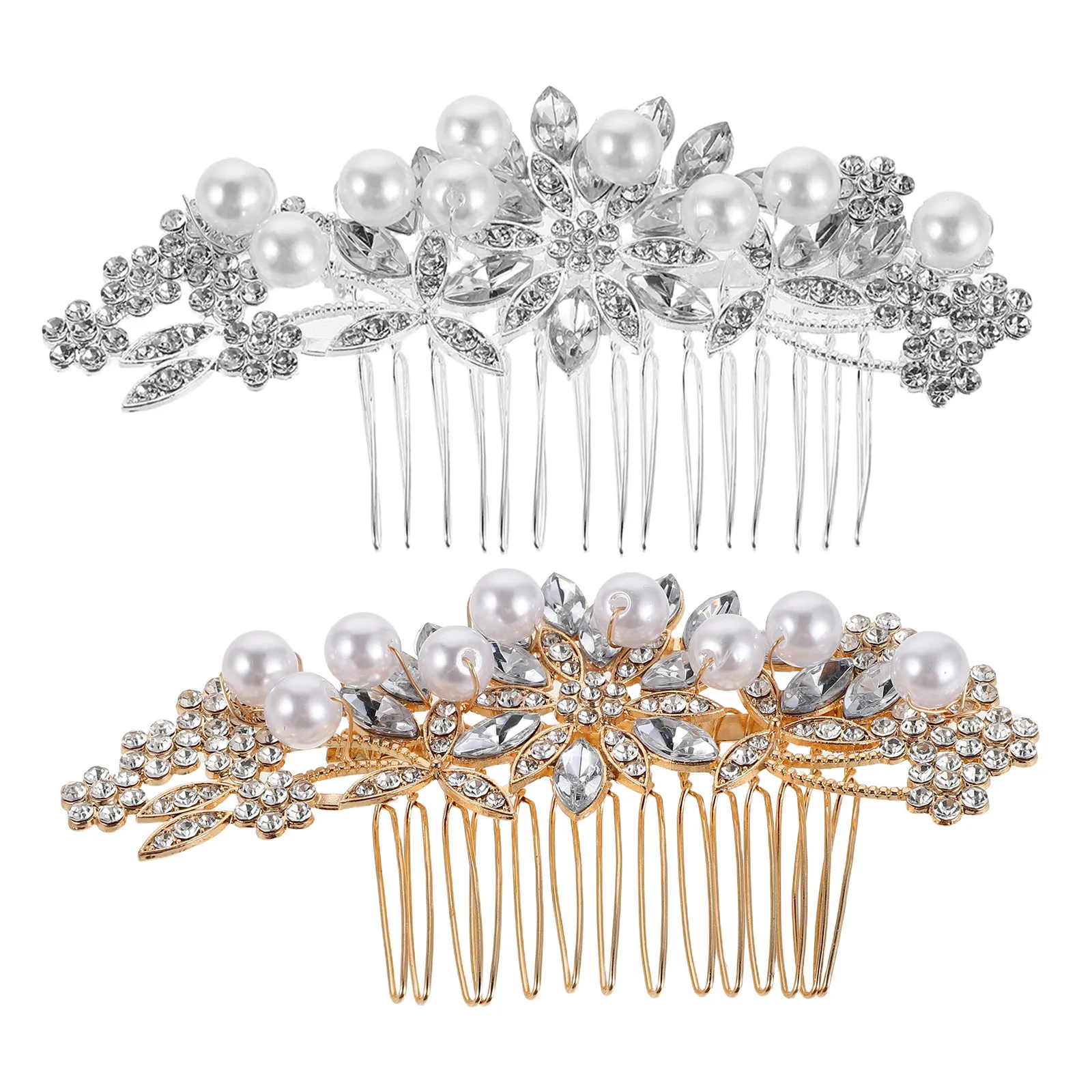2Pcs Rhinestone Bridal Hair Comb Pearl Wedding Headpiece Comfortable Bride Accessory Women Handcrafted Flower Hair Comb
