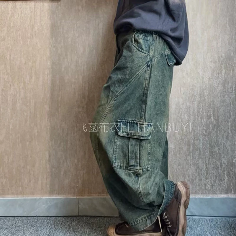 2025 New Arrival Spring Summer Women Jeans Ankle-length Pants Elastic Waist Softener Loose Fit Cotton Denim Wide Leg Jeans F94